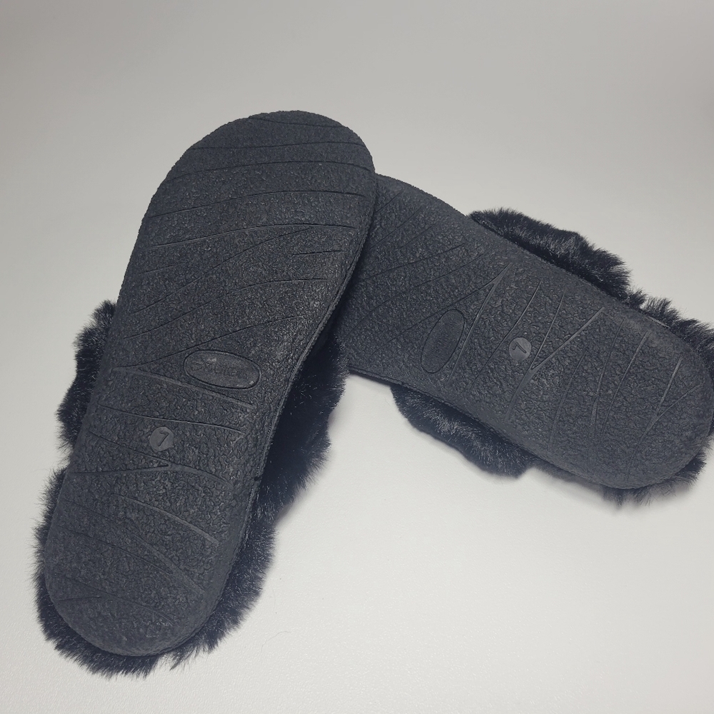 Warm Soft Faux Fur Lined & Trimmed Black Slippers Size 7 - Picture 3 of 12